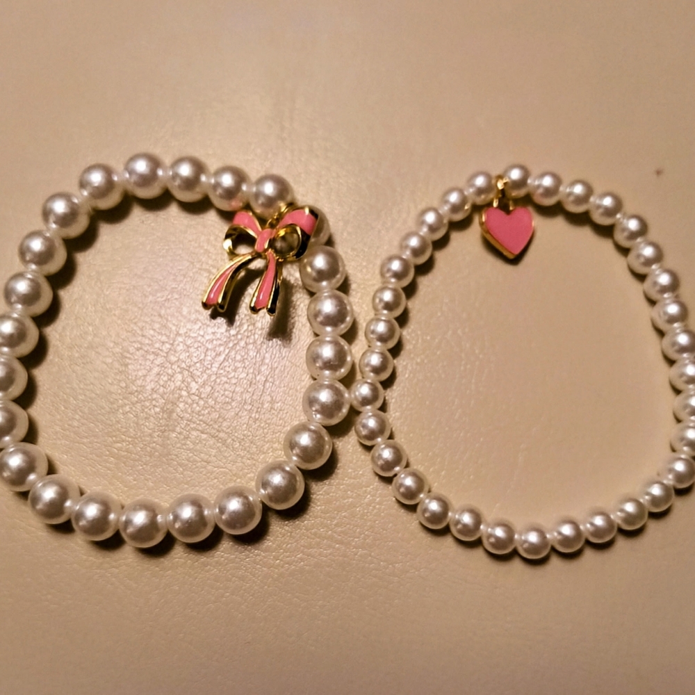 VIVIENNE WESTWOOD PEARL BEADED BRACELETS WITH PINK BOW/HEART CHARMS NEW!